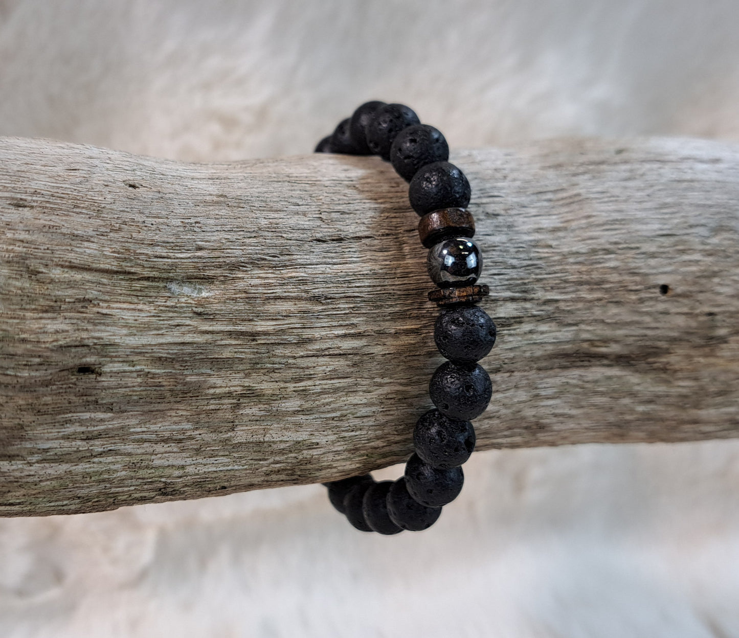 Edelsteenarmband Lava - Wood - Hematite en 8mm
