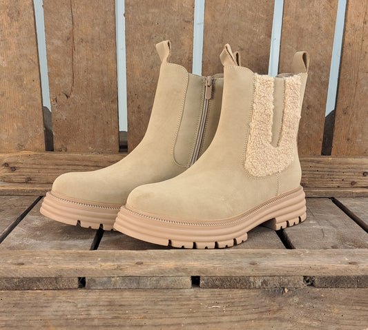 Dames Winterlaars Chelseaboot Beige Teddy