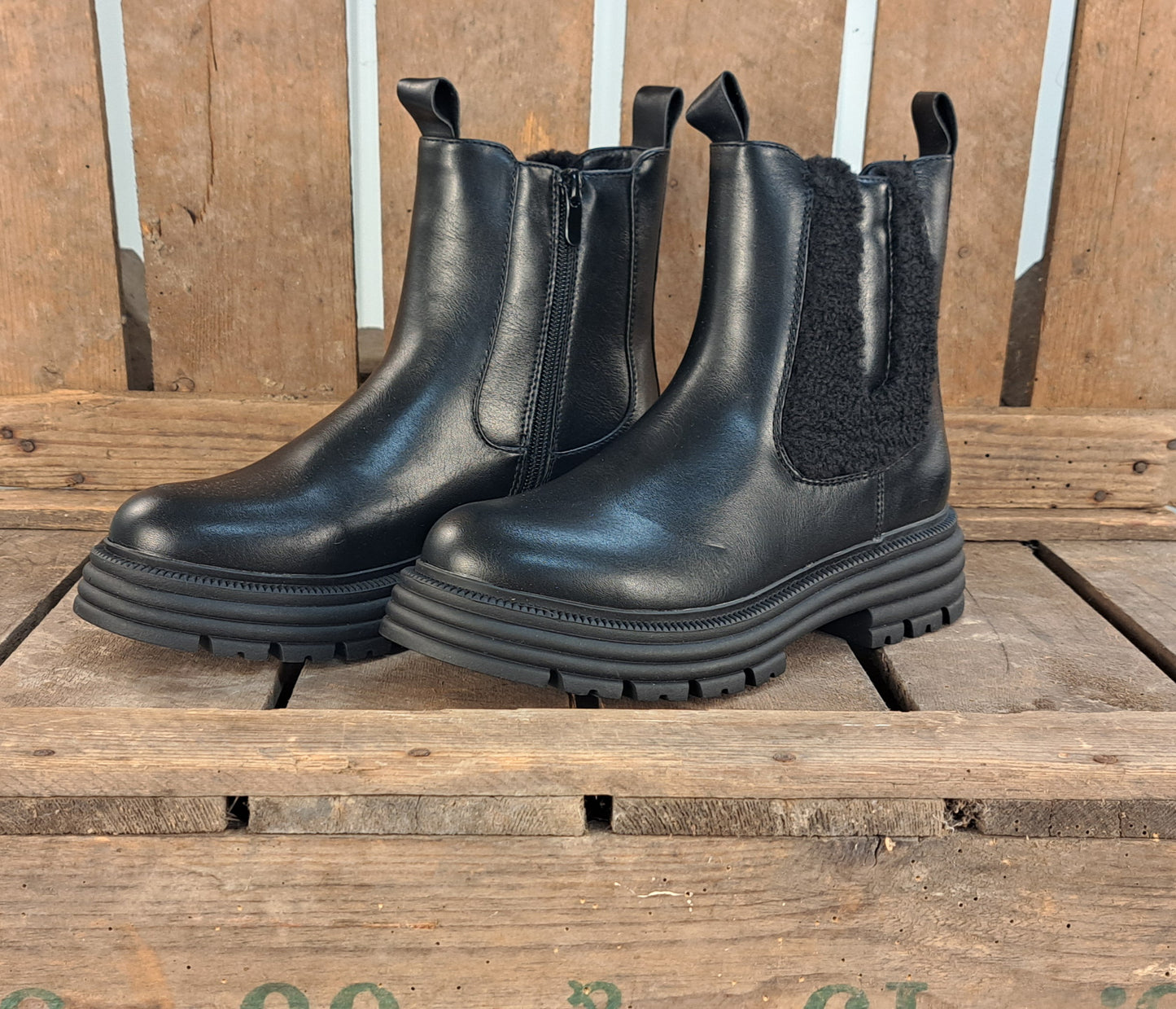 Dames Winterlaars Chelseaboot Black Teddy