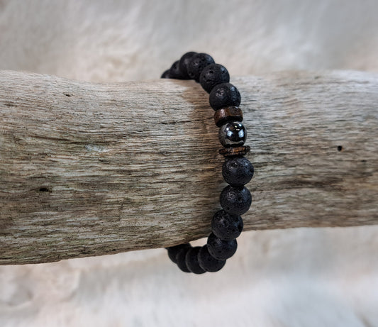 Edelsteenarmband Lava - Wood - Hematite en  8mm
