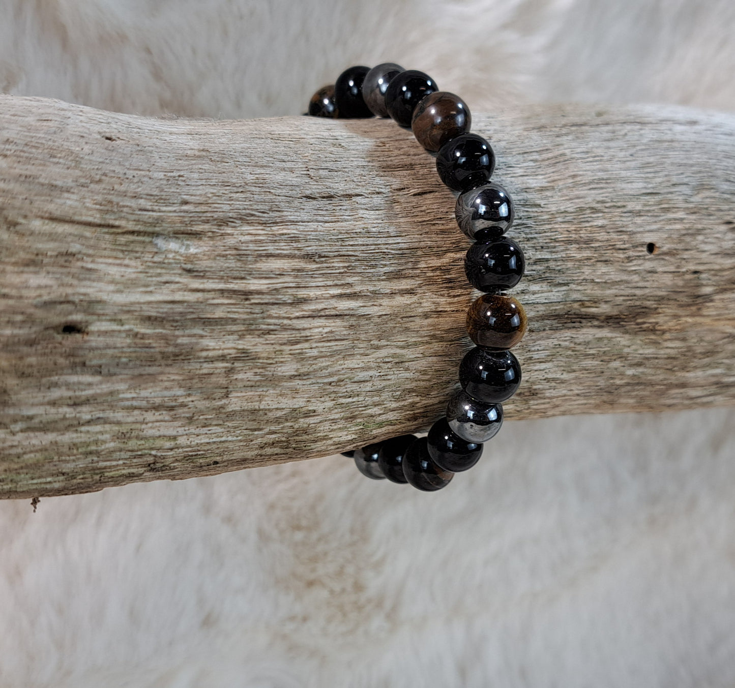 Edelsteenarmband Tijgeroog - Hematiet - Obsidiaan 8 mm