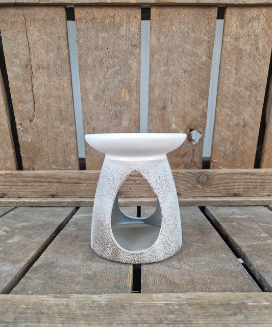 Amberblok/Wax & Oliebrander Keramiek Wit/Bruin Gestipt.