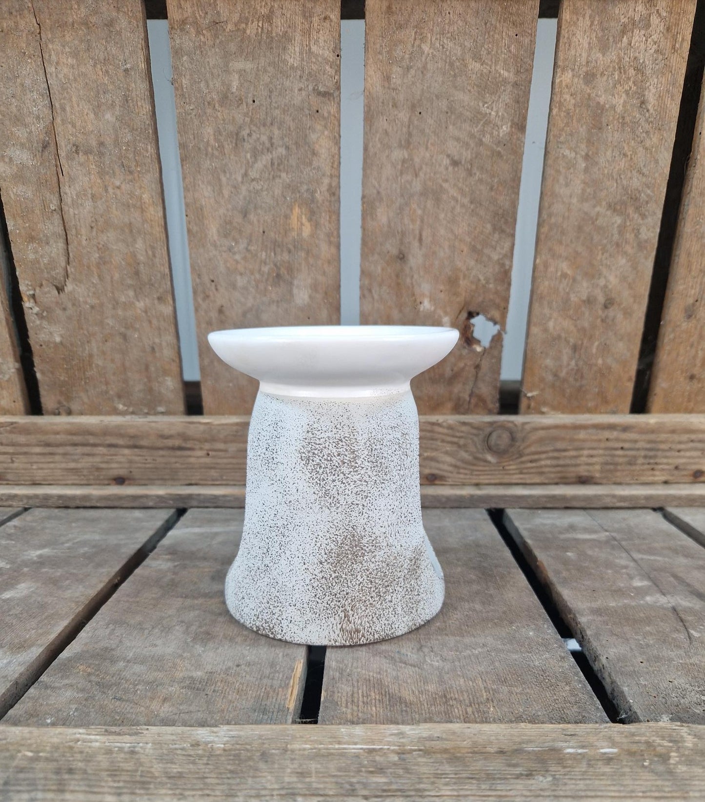 Amberblok/Wax & Oliebrander Keramiek Wit/Bruin Gestipt.